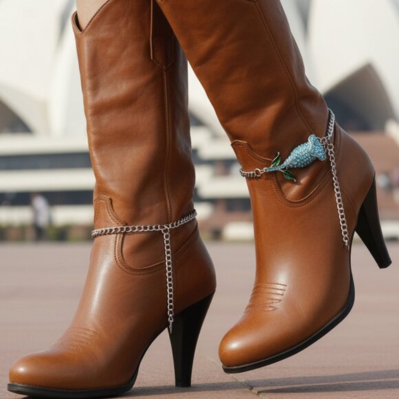 Alwaystyle4you Accessories - NEW Women Silver Metal Chain Boot Bracelet Shoe Anklet Sky Blue Flower Charm SET